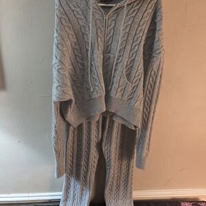 Fashion Nova Light Gray Cable Knit Cardigan Set